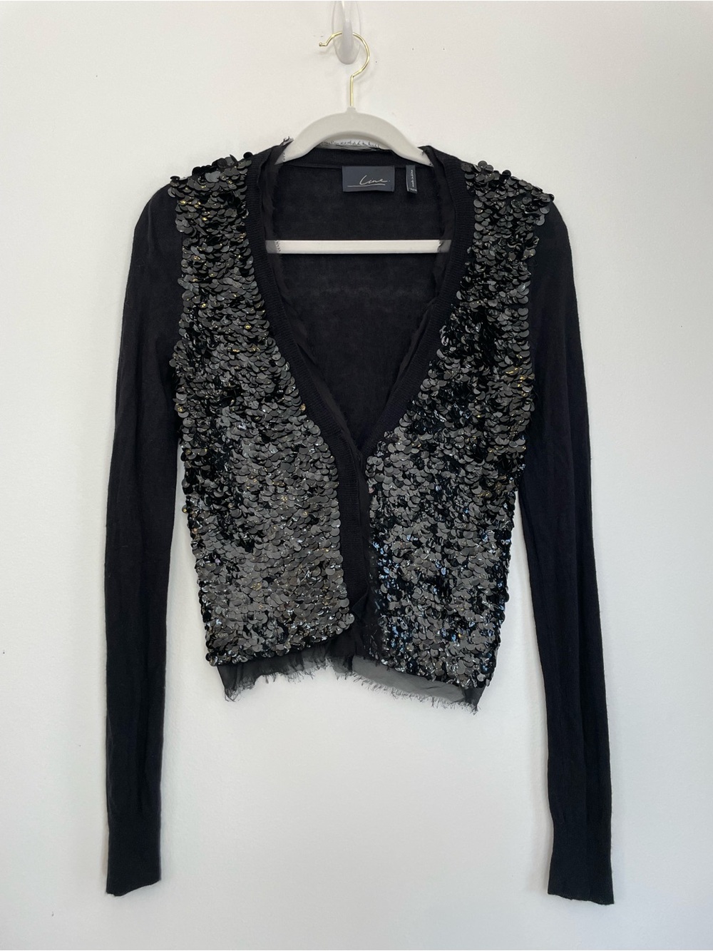 Line Black Sequin Front Women's Sweater Cardigan